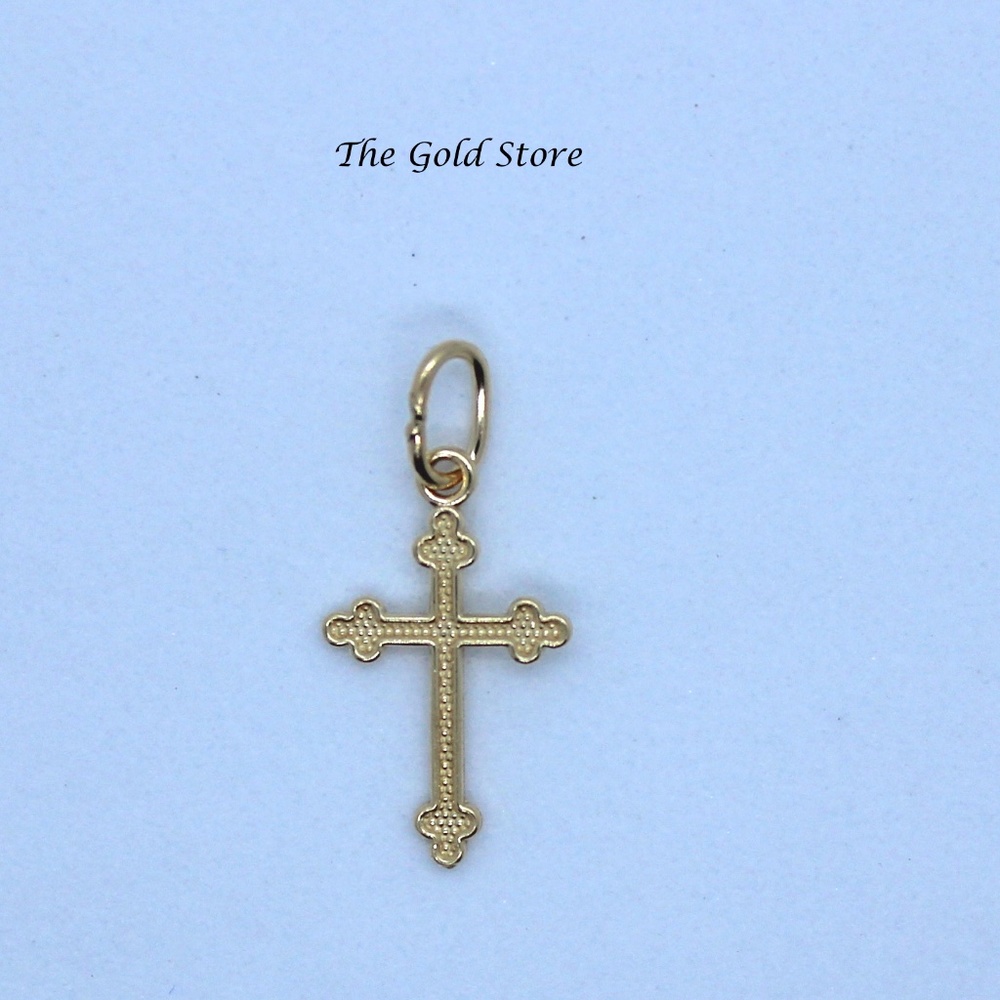 Solid Gold 14k Budded Textured Cross Pendant